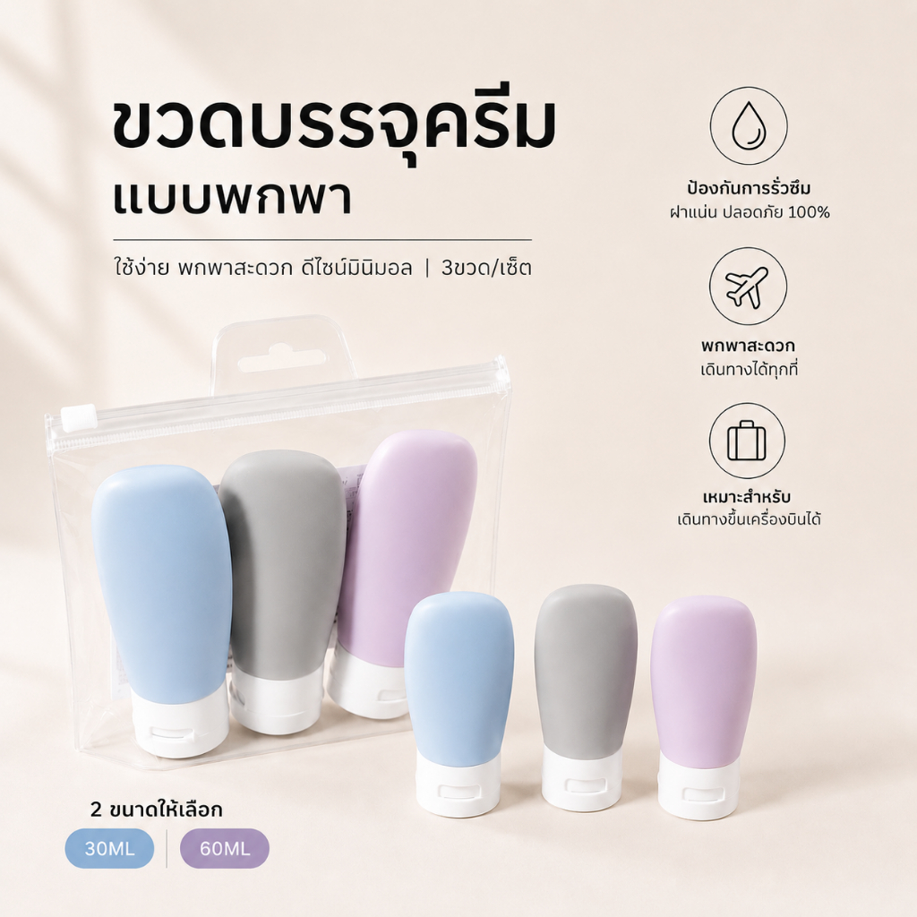 ☆ พร้อมส่ง ☆ บรรจุครีมแบบพกพา ขวดแบ่งครีมสำหรับเดินทาง ขวดพกพา หลอดบีบ🧴(3ชิ้น/แพ็ค)