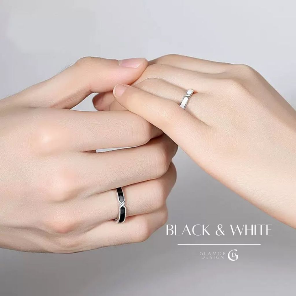 GLAMOR✨แหวนเงินแท้ Black & White แหวนคู่รักสีดำและสีขาว แหวนคู่ เข้าคู่กัน กันน้ำ ใส่ทุกวัน