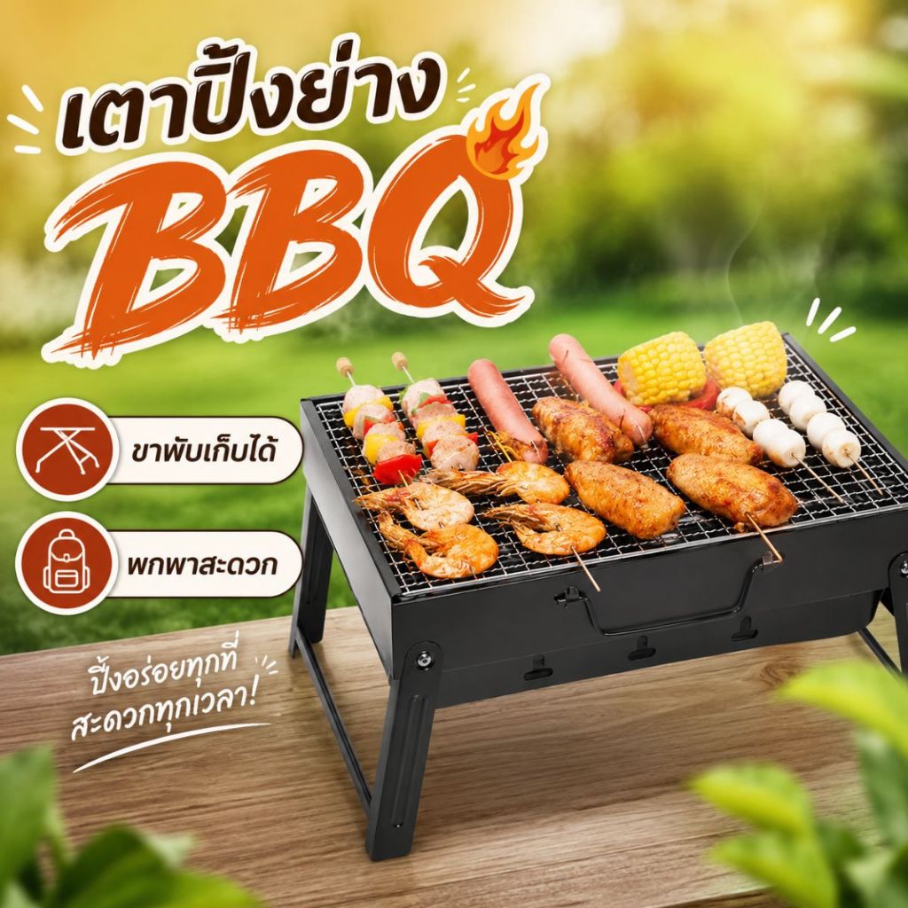 เตา BBQ เตาย่างพกพา พับเก็บได้ Foldable Picnic BBQ Grill แบบปิคนิค ขนาดเล็ก พกพาสะดวก