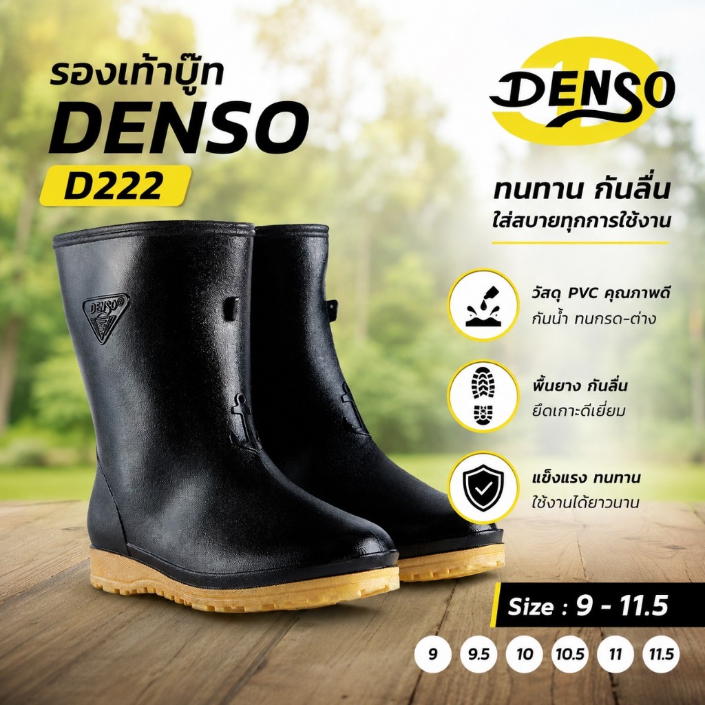 รองเท้าบูท รองเท้ากันน้ำ denso "นุ่ม เบา สบายเท้า" ด้วยเทคโนโลยีเฉพาะของเดนโซ่ (D-222)Denso
