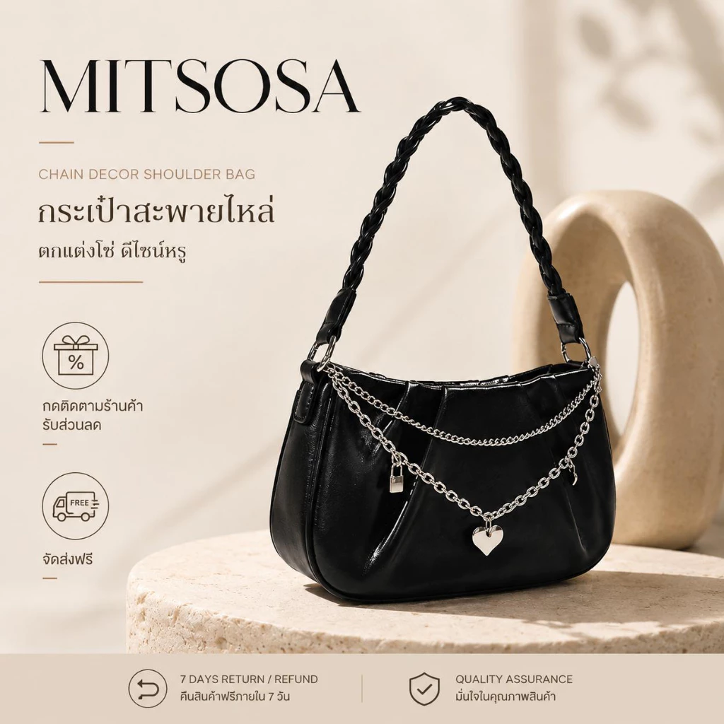 MITSOSA Nikis กระเป๋าก้อนเมฆ สะพายไหล่ข้างเดียวและสะพายค่ดอกได้ ดีไซน์จับจีบ กระเป๋ารักแร้ เรียบง่ายและทันสมัย
