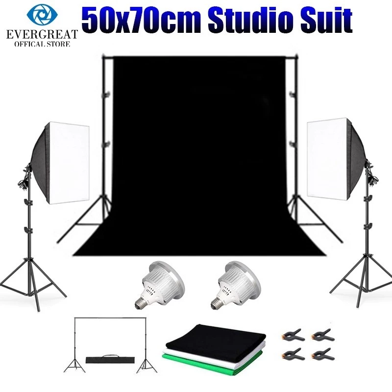 ไฟถ่ายรูป 85W softbox light ไฟไลฟ์สด ไฟสตูดิโอ & ฉากถ่ายรูป 2x2m ผ้าฉากหลัง Green Screen Photography Studio Lighting