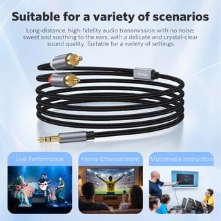 MEEGOO สายเสียงแปลง 3.5 มิลลิเมตร เป็น 2 RCA หัวบัว ความยาว 2 เมตร สายถักไนลอน หัวชุบทอง ส่งสัญญาณเสียงใสไร้เสียงรบกวน