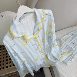(Bunny bear) sunny cloudy - ชุดนอนมินิมอล ขนาดฟรีไซส์ อก 44 ผ้า cotton พรีเมี่ยม แขนยาวขายาวสไตล์เกาหลี