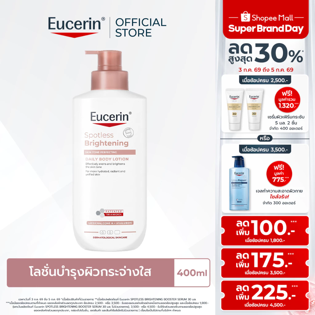 Eucerin SPOTLESS BRIGHTENING SKIN TONE PERFECTING BODY LOTION 400ml บอดี้โลชั่นบำรุงผิวกระจ่างใส