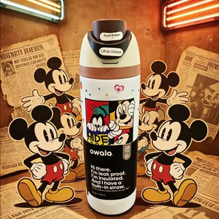 Owala × Mickey Mouse FreeSip 24oz กระติกน้ำสแตนเลสเก็บอุณหภูมิ ของแท้100% พร้อมส่ง 2in1 ยกดื่ม-ดูดหลอด สีใหม่
