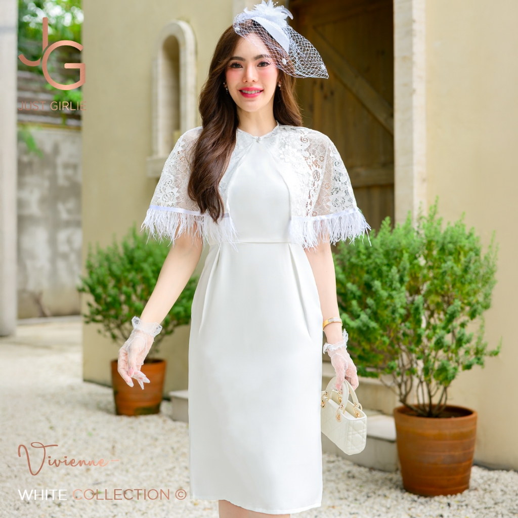 🔥HotDress Vivienne เชต2ชิ้น เดรส+ผ้าคลุมไหล่ เดรสดีไซน์สวย ใส่ออกงาน ใส่ทำบุญ หรือใส่เที่ยวก็สวยเรียบหรู มีไซ S M L XL