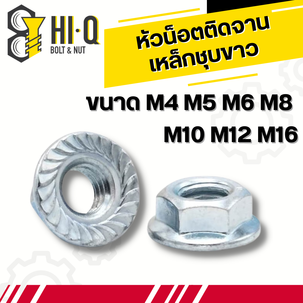 (แพ็ต50ตัว) หัวน็อตจาน มีลาย เหล็กชุบขาว M3 M4 M5 M6 M8 M10 M12 M14 M16 หัวน็อตจานจักร น็อตตัวเมียติดแหวน หัวน็อตติดจาน