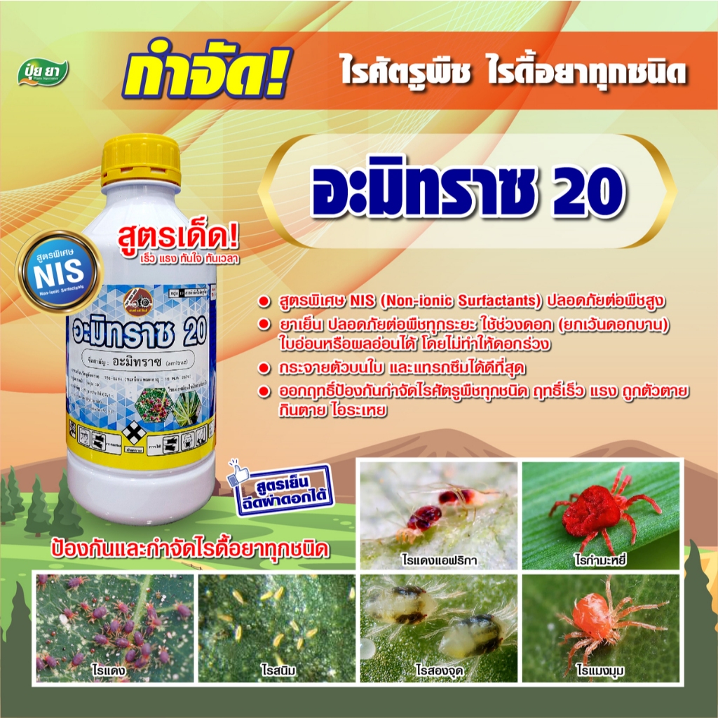 อะมิทราซ (Amitraz) ยากำจัดไร ไรแดง ไรสนิม ไรกำมะหยี่ สารกำจัดไรศัตรูพืช กำจัดไรได้ทุกระยะ (ขนาด 1 ลิตร)