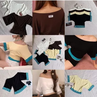 Faye Lace Top | เสื้อปาดไหล่แต่งลูกไม้ เข้าเอว ผ้าลูกไม้ยืด ผ้าเรยอนคอตตอนยืด | MURF.BKK | T 213