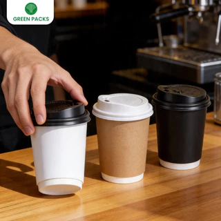 [ยกลัง] แก้วคราฟท์ DW 8 oz. 500 ใบ แก้วกาแฟ กระดาษคราฟท์ แก้วร้อน แกวกระดาษ สองชั้น Coffee cup greenpacks