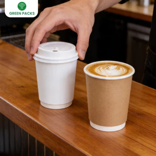 [ยกลัง] แก้วคราฟท์ DW 8 oz. 500 ใบ แก้วกาแฟ กระดาษคราฟท์ แก้วร้อน แกวกระดาษ สองชั้น Coffee cup greenpacks