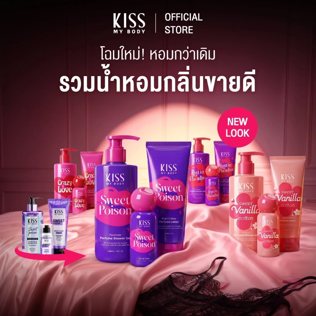 [แพคเกจใหม่! พร้อมส่ง] Kiss My Body เซ็ตสุเคุ้ม น้ำหอม+โลชั่น+เจลอาบน้ำ รวมกลิ่นขายดี มีให้เลือก 4 กลิ่น