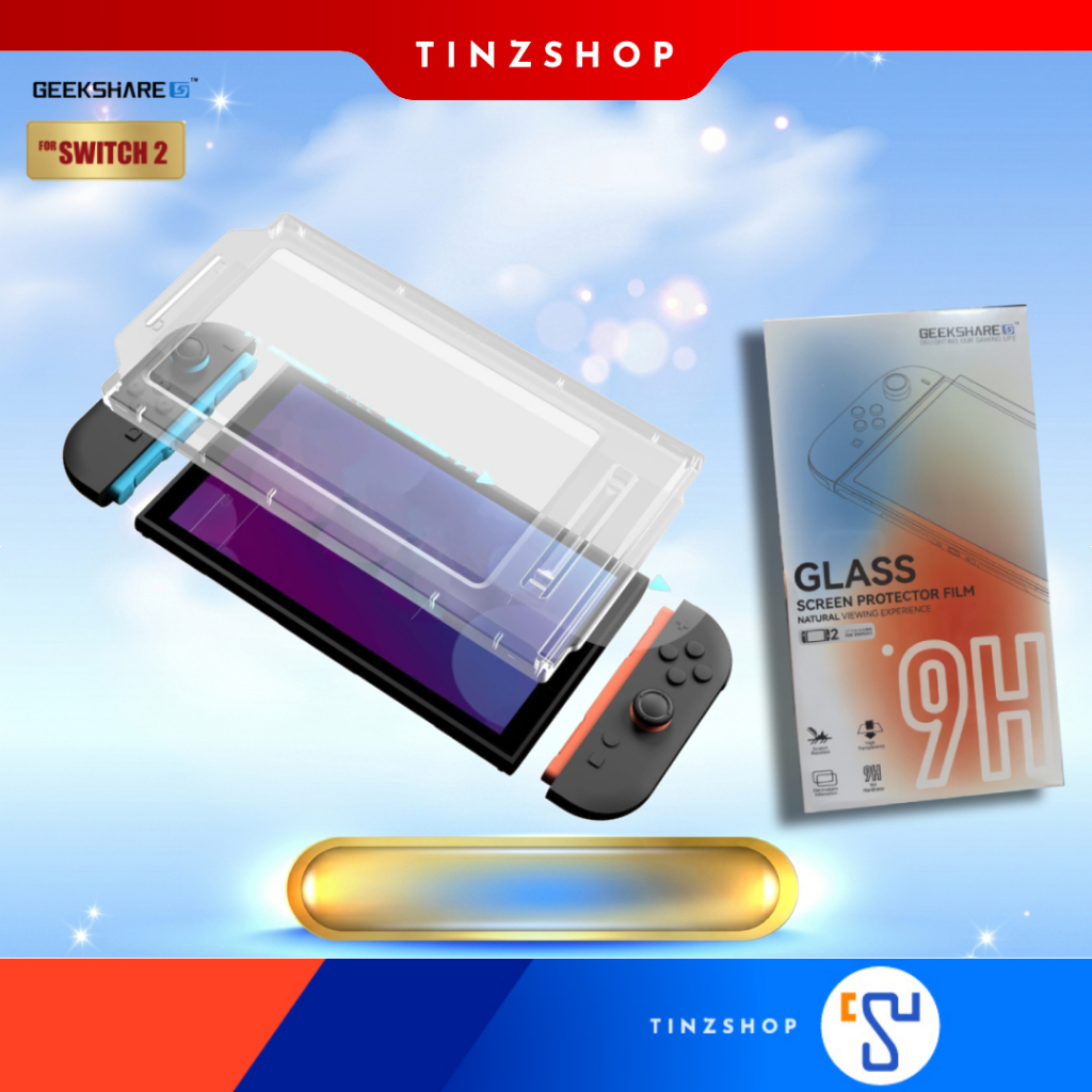 [ส่งด่วน] [Switch2] กันรอยกระจก Geekshare Glass Screen Protector Film for switch2 พร้อมกรอบช่วยจัดตำแหน่งแบบไร้ฝุ่น