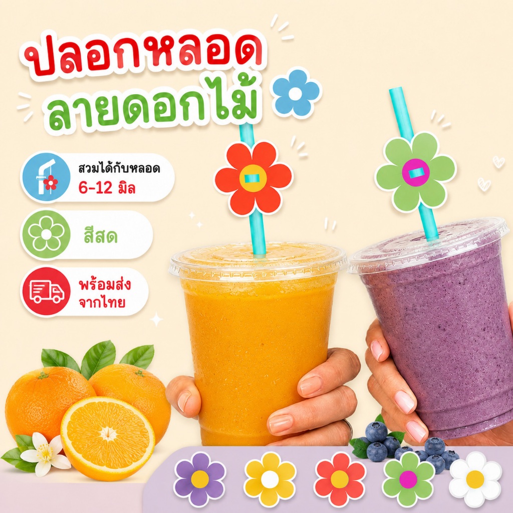 ปลอกหลอด ตกแต่งหลอดกาแฟ   ดอกไม้น่ารักๆ summer