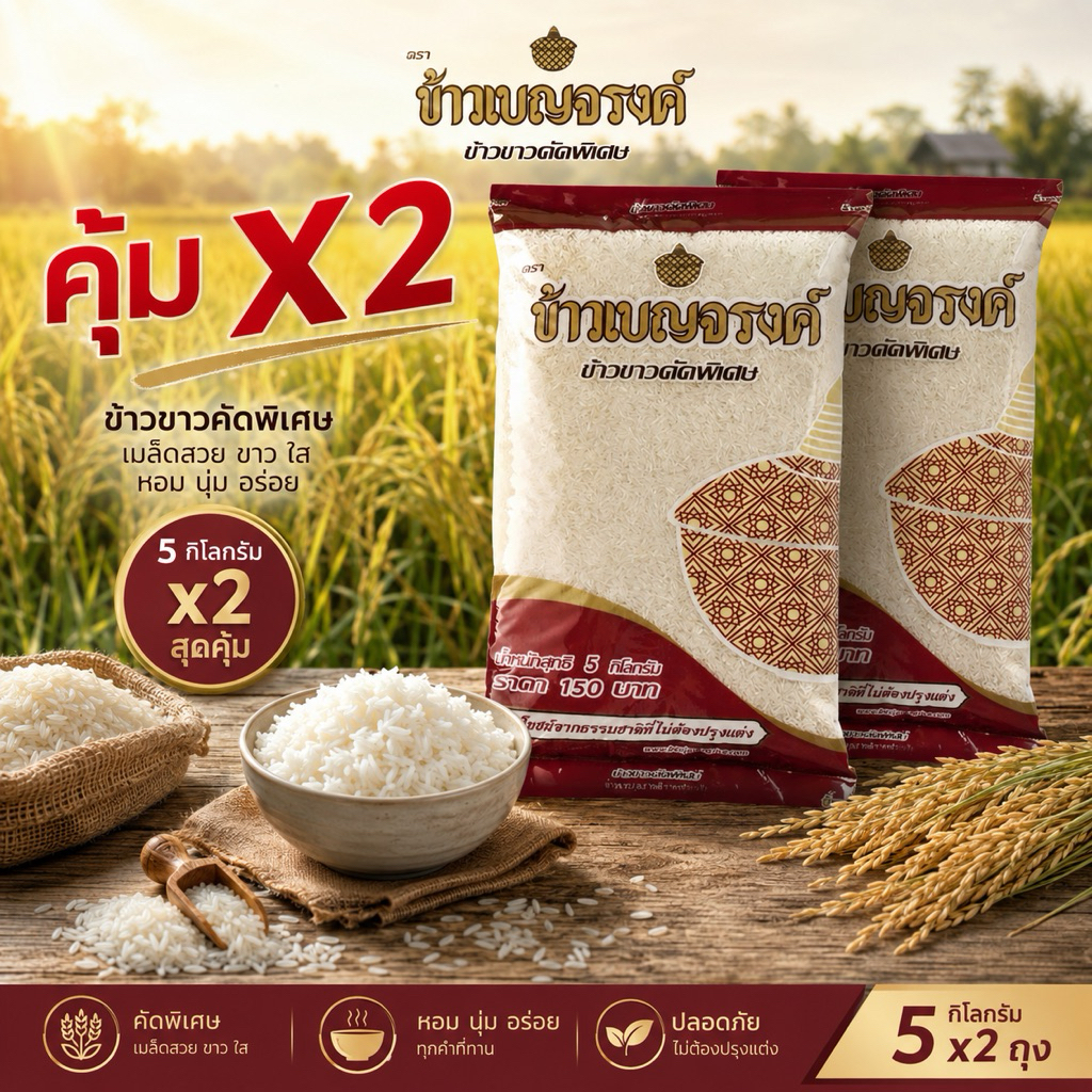 เบญจรงค์ ข้าวขาว 35% 5 กก. (BENJARONG White Rice 35% 5 kg)