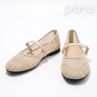 PORU รองเท้าแมรี่เจนตาข่าย รองเท้าคัทชูผู้หญิง ซีทรู สไตล์มินิมอลเกาหลี รองเท้าพื้นนุ่ม ใส่สบาย ระบายอากาศดี