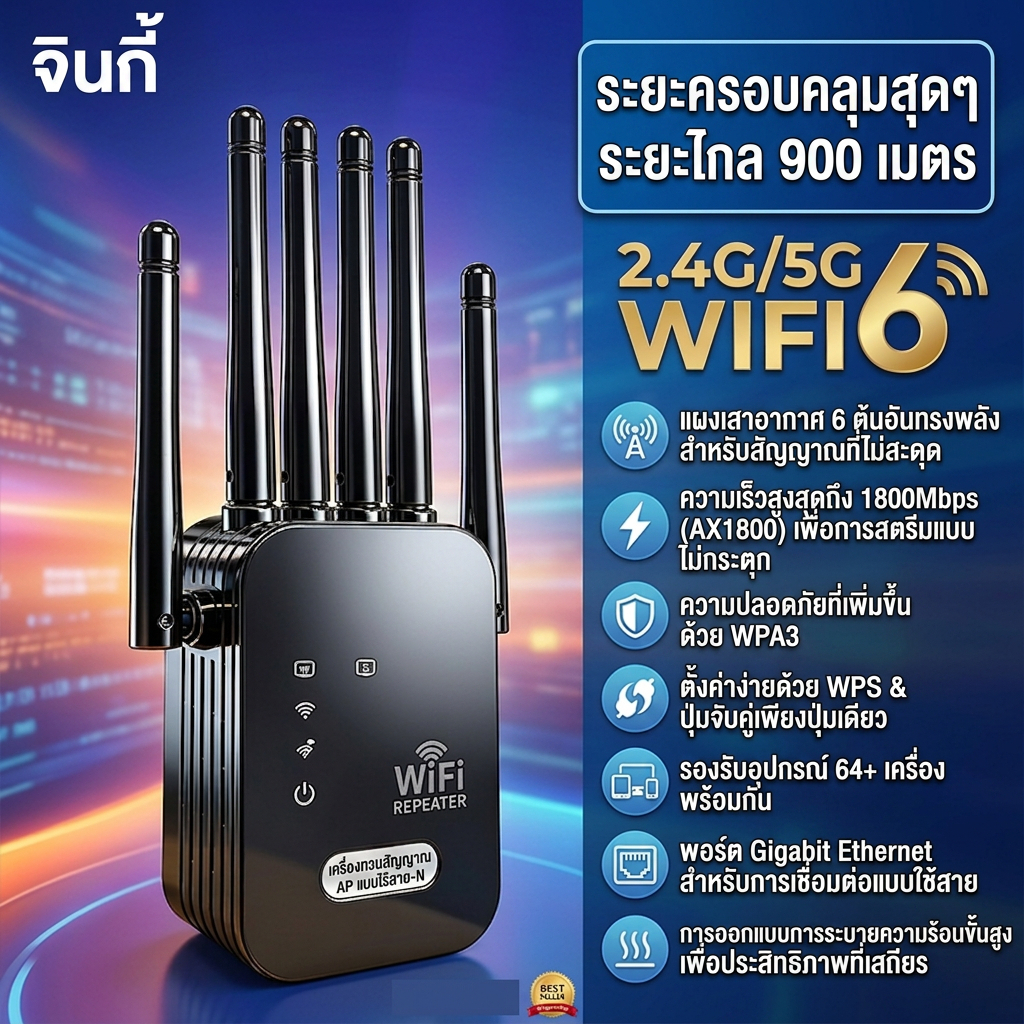 NEW2026 2.4/5G ตัวขยายสัญญาณ WiFi บ้าน ระยะไกล Dual Band WiFi รีพีตเตอร์  ตัวเสริมสัญญาณ WiFi ตัวขยายสัญญาณเราเตอร์