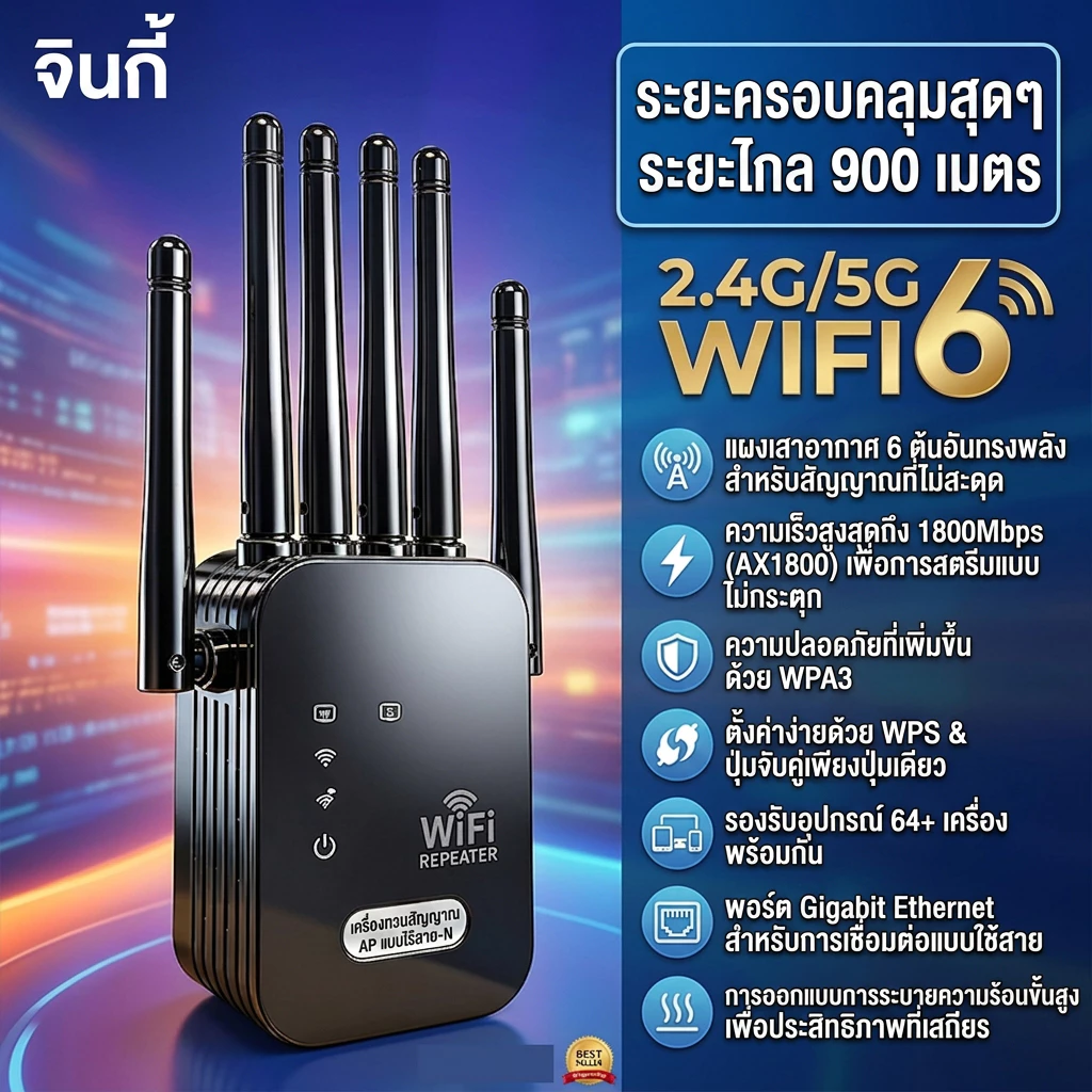 NEW2026 2.4/5G ตัวขยายสัญญาณ WiFi บ้าน ระยะไกล Dual Band WiFi รีพีตเตอร์ ตัวเสริมสัญญาณ WiFi ตัวขยายสัญญาณเราเตอร์