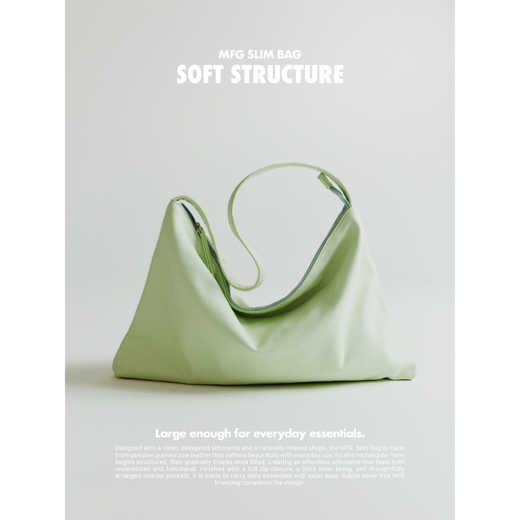 RYA MFG Slim Bag กระเป๋าหนังแท้ ทรงนิ่ม น้ำหนักเบา ปิดซิป