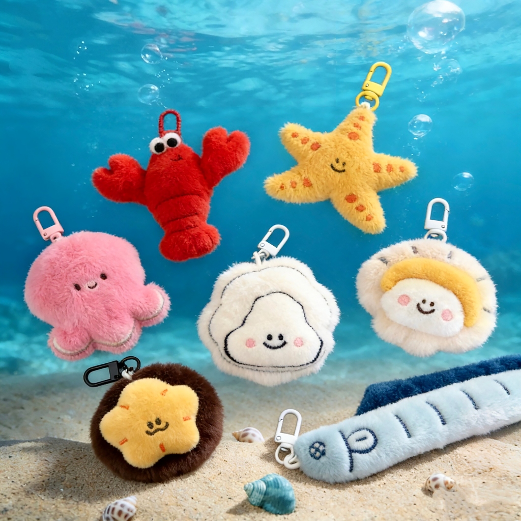 พร้อมส่ง🧸 WA18(10-17) พวงกุญแจห้อยกระเป๋า ตุ๊กตา ซีฟู้ด สัตว์ทะเล ของขวัญน่ารัก พร้อมแพ็คเกจ