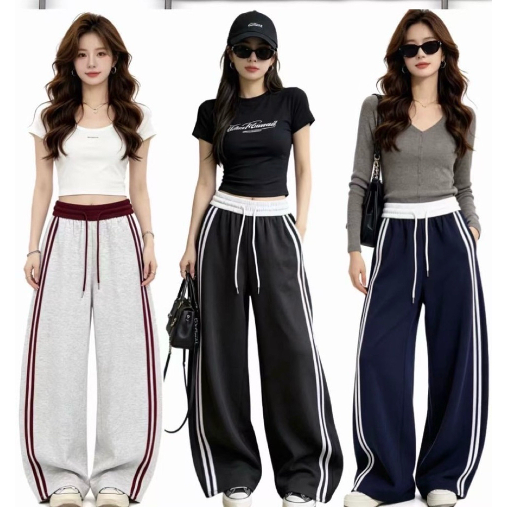 ป้าย A&K รุ่น #5026 กางเกงขายาวผ้าคอตตอนนิ่ม แต่งขอบเอวและแถบข้าง งานใส่สบายได้ทุกสไตล์