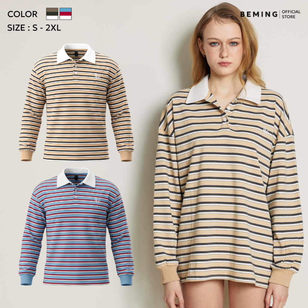 Bemingtop1034(S-2XL)-BMG Polo Stripe Vintage — สไตล์ชิคแบบวินเทจผสมความมินิมอล