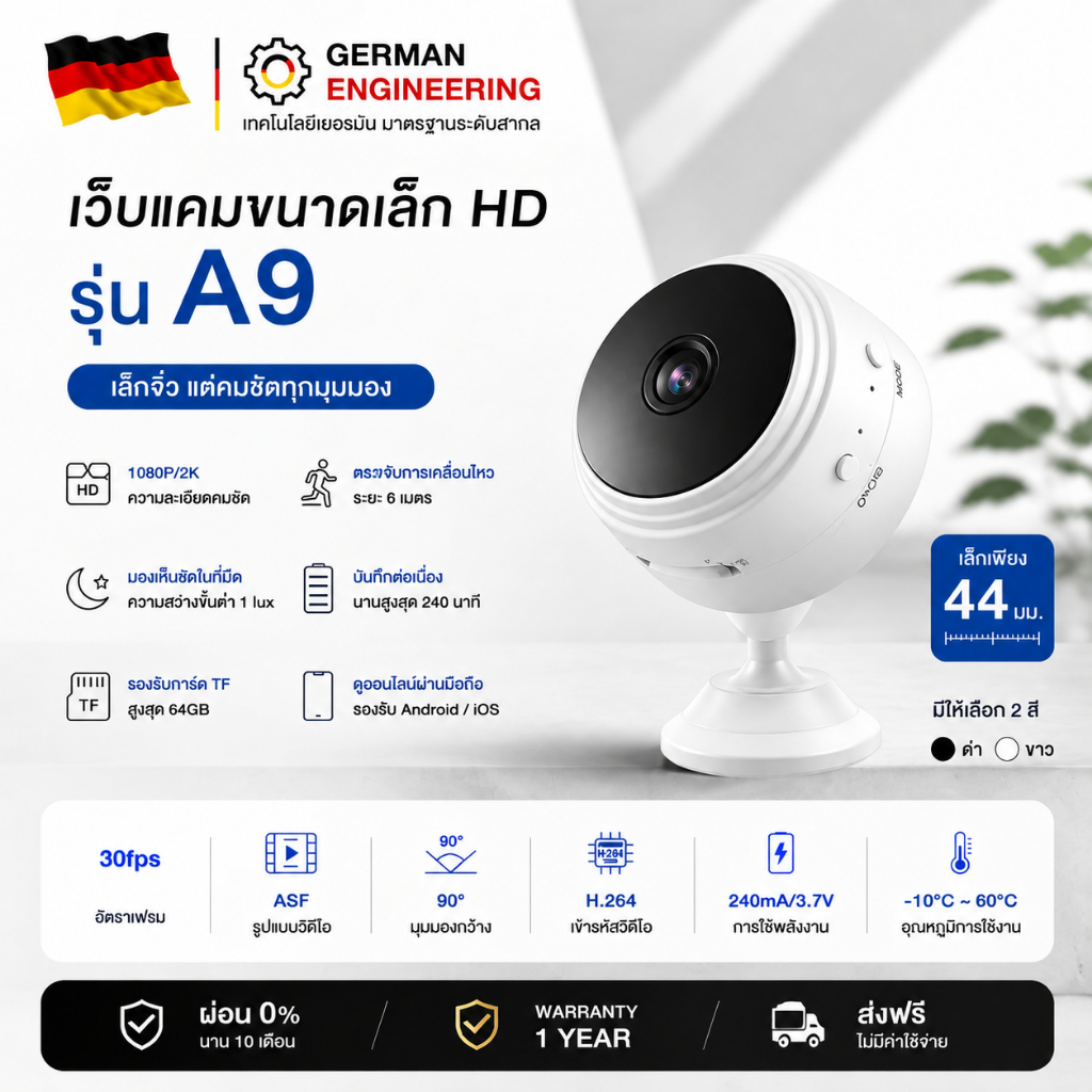 รับประกัน 1 ปี กล้องจิ๋ว กล้องวงจรปิดไร้สาย 2K mini camera ดูผ่านมือถือได้ ไม่ต้องเดินสายไฟ ติดตั้งง่าย สำหรับบ้าน