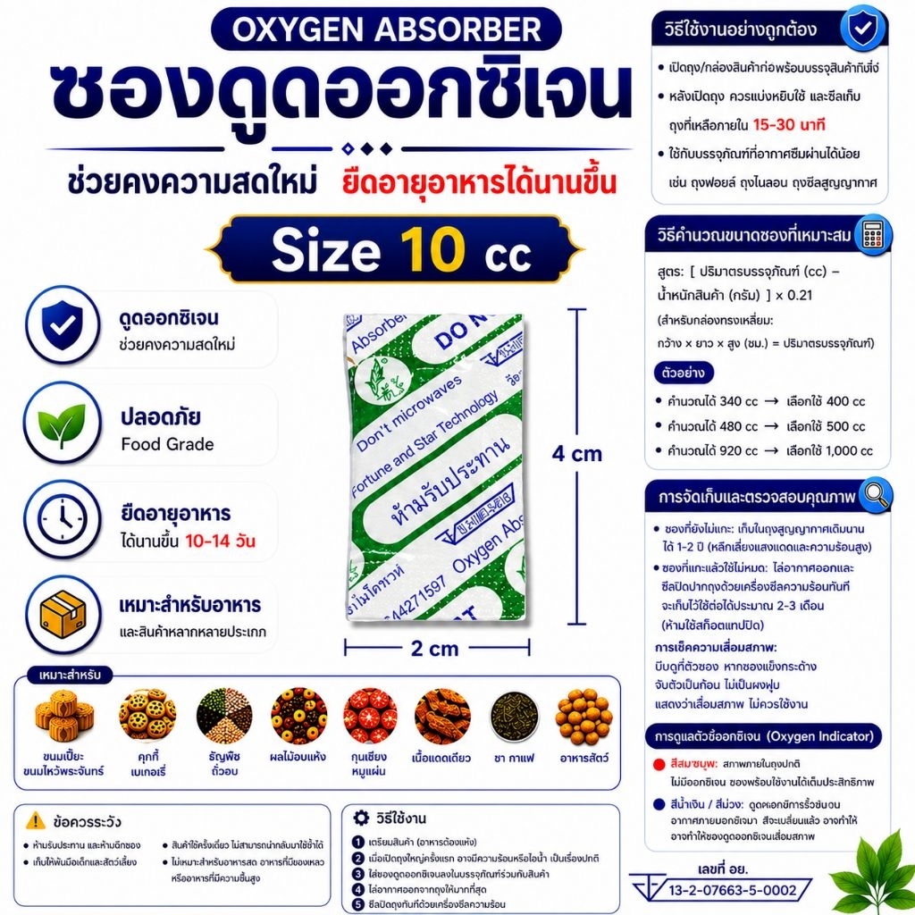 Oxygen Absorber 10cc 200 ชิ้น ซองดูดออกซิเจน Food Grade พร้อมส่ง