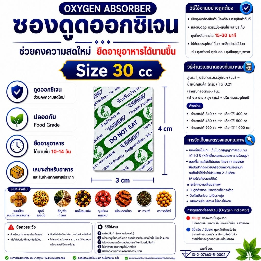Oxygen Absorber 30cc 200 ชิ้น ซองดูดออกซิเจน Food Grade