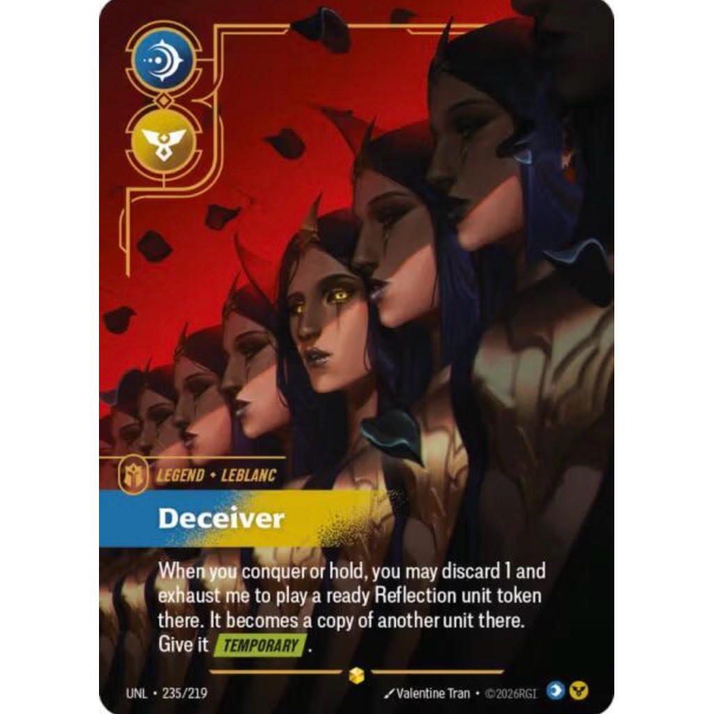💯 พร้อมส่ง ENG UNL OVN  LeBlanc - Deceiver (Overnumbered) Riftbound Official TCG Riot TRADING CARD G