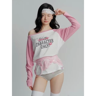 (พร้อมส่ง โค้ด 30% Max 1,000) STYLIST - Mila Amour เสื้อปาดไหล่แขนยาวผ้ายืด Patchwork ลายสก็อต ลิงก์1