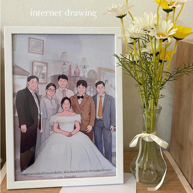 วาดรูปมินิมอลอัดกรอบขนาดA4🧺ส่งภายใน 1-2 วัน 🌼 (ห่อกรอบฟรีแถมการ์ดอวยพร)