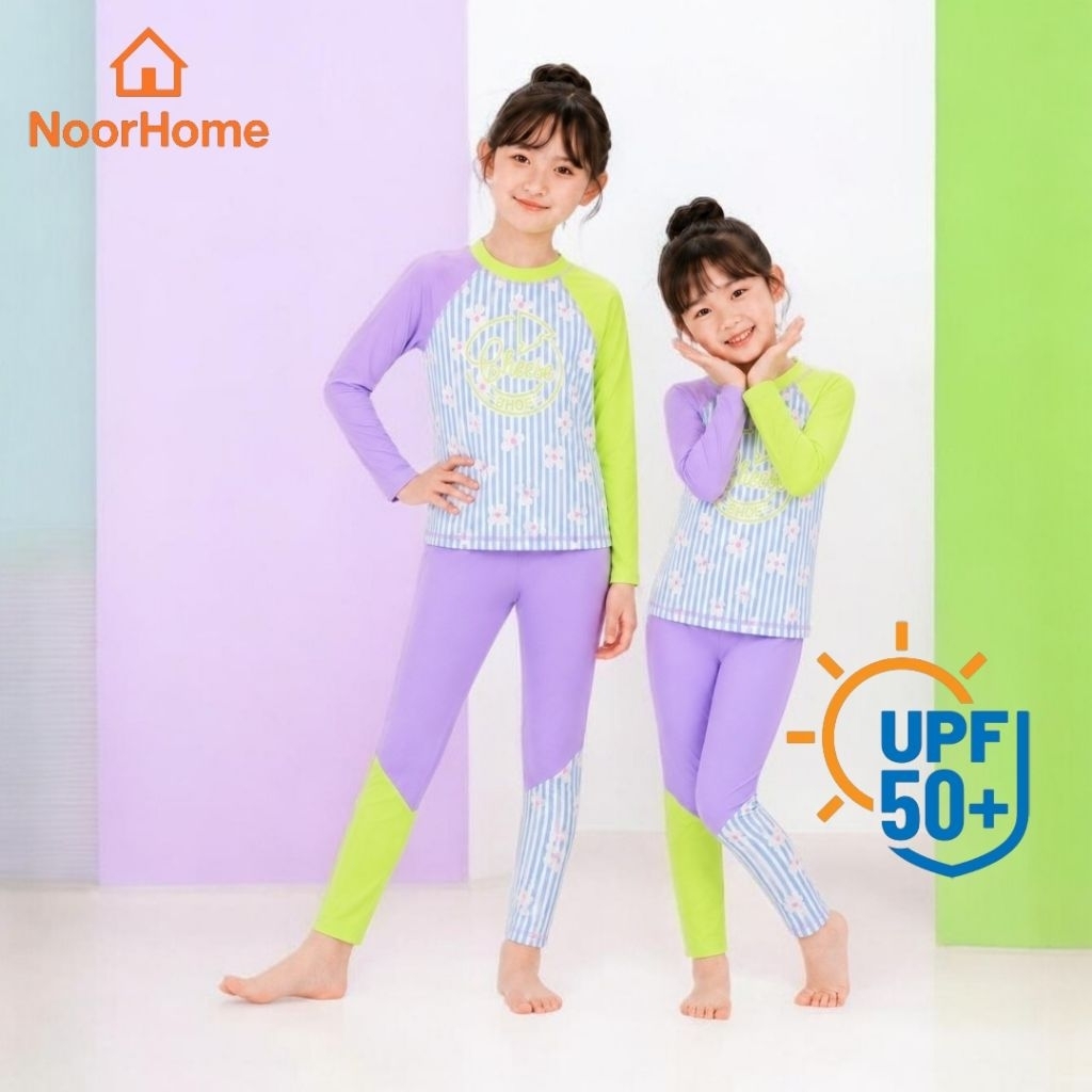 ชุดว่ายน้ำเด็กผู้หญิง แขนยาว ขายาว 3 ชิ้น พร้อมหมวก กันแดด UPF50+ แห้งไว ชุดเล่นน้ำเด็ก size 100-160