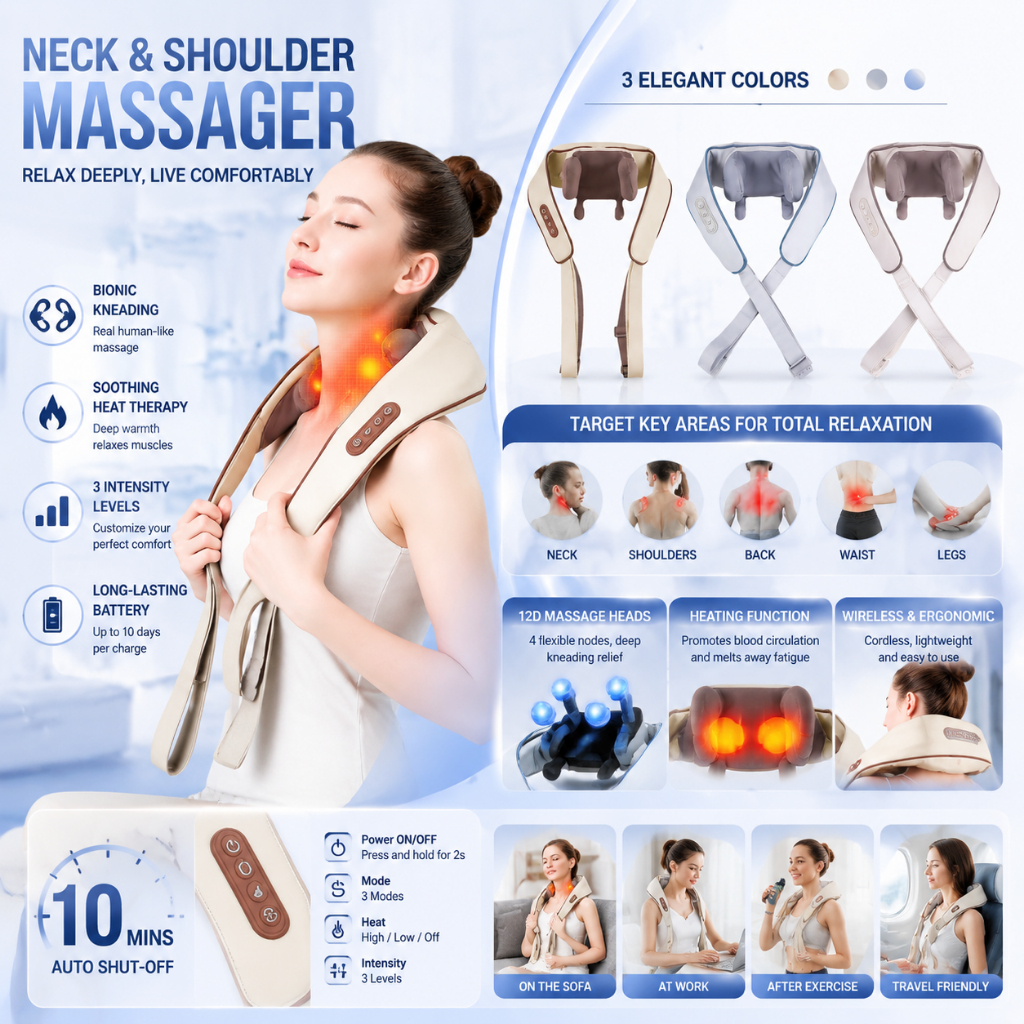 【รับภายใน 2 วัน+COD】เครื่องนวดคอไหล่ สวมใส่ง่ายสบาย Massager Neck ระบบอัตโนมัติ ได้ทุกส่วน นวดคอ/บ่า/ไหล่/สะโพก/ขา