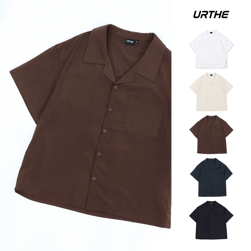 URTHE - เสื้อเชิ้ตเเขนสั้น มีกระเป๋าหน้าอก รุ่น RELAXED COLLAR SHORT SLEEVE SHIRT