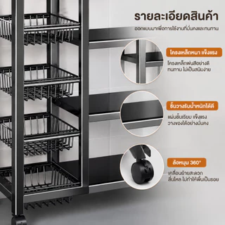 BM ชั้นวางของในครัว ตั้งพื้นหลายชั้น เก็บผัก จาน ไมโครเวฟได้ อเนกประสงค์ แข็งแรง With Wheels