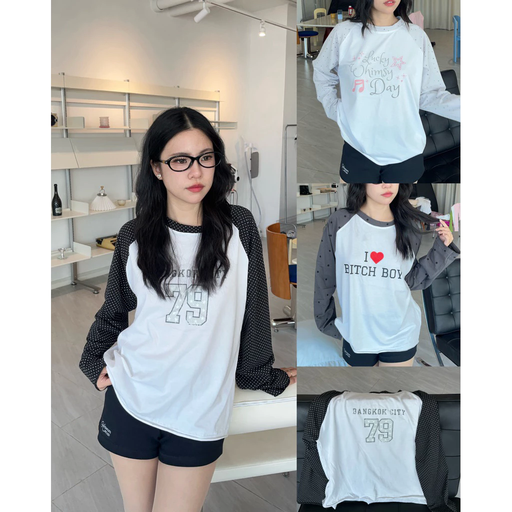 (เติมทุกลาย🌟)HASU62 Twenty oversized เสื้อแขนยาวคอกลมโอเวอร์ไซซ์สกรีนลาย (happysummer.bkk)