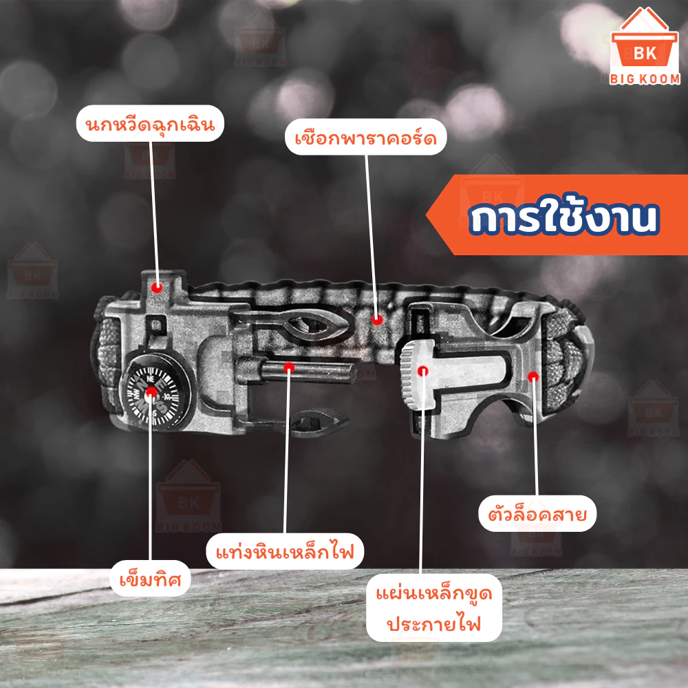 พร้อมส่งจากไทย  กำไลเอาตัวรอด เชือกพาราคอร์ด 5in1 อุปกรณ์ฉุกเฉิน เดินป่า ปีนเขา แคมป์ปิ้ง Outdoor อุปกรณ์เดินป่าแบบพกพา thumbnail 9