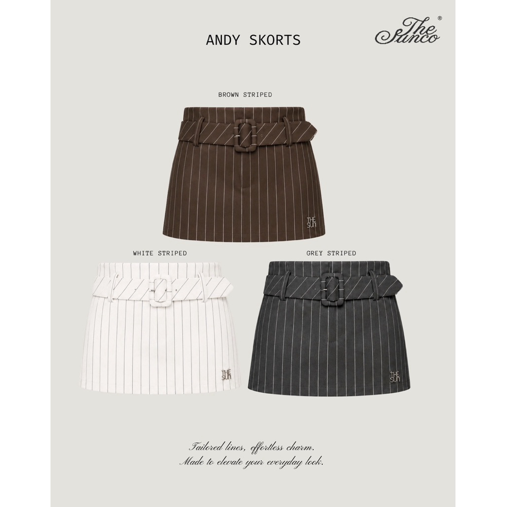 THESUNCO-ANDY SKORTS กระโปรงกางเกงเอวต่ำ เอวกลาง มีซับใน พร้อมกางเกง มีเข็มขัดถอดออกได้