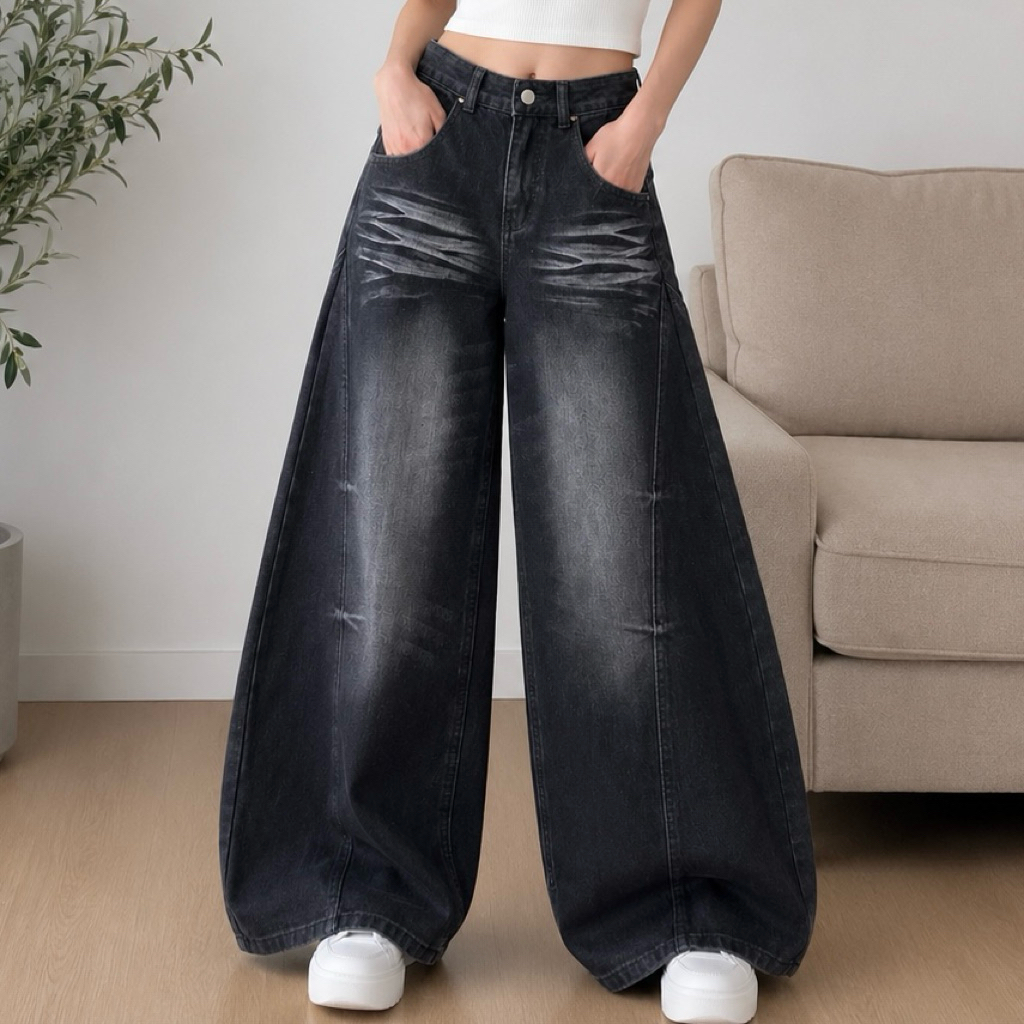 #717 (XS-9XL) jinjeans Barrel baggy Jeans ปลายขา 12-13.5 กางเกงยีนส์ทรงหลวม กระบอกใหญ่ ขากว้าง