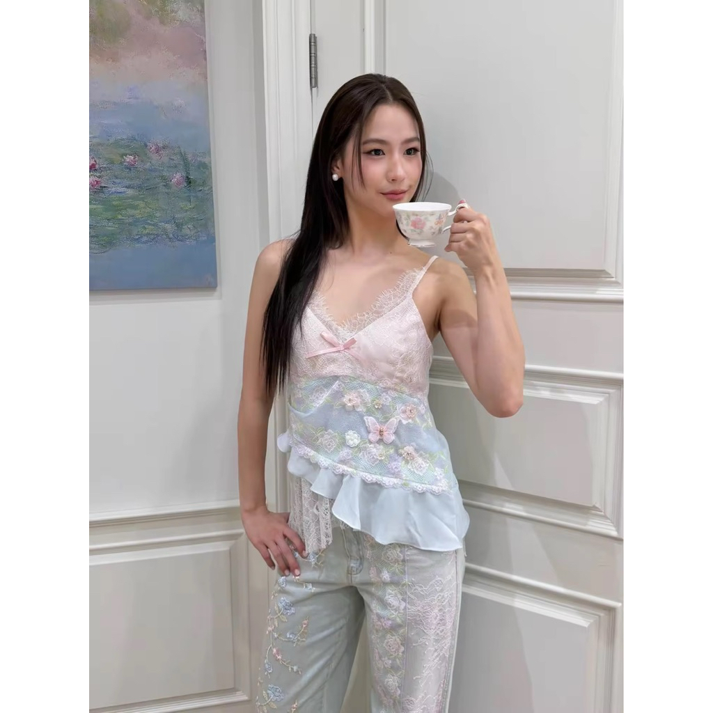 ส่งต่อ vesper day กดมาผิดไซส์ Gardenia Cami Top เสื้อสายเดี่ยวตกแต่งลูกไม้พาสเทล ส่งต่อsize m