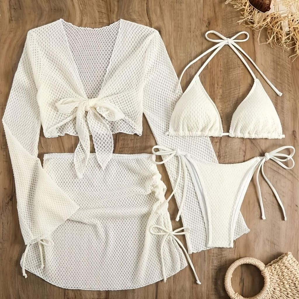 Coastal Muse 4-Piece Swim Set เซตบิกินี่พร้อมเสื้อคลุมและกระโปรง