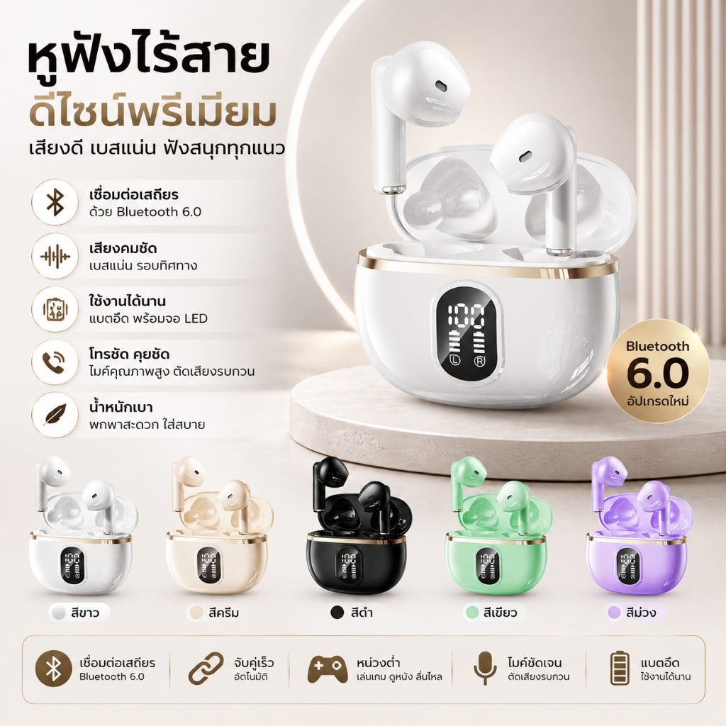 หูฟังทูธ Blutooth 6.0 หูฟังร้สาย เสียงดี แตอึด พกพาย ใชฟัพลง ดูหนัง ออกลังกาย เดินทาทำงาน J08