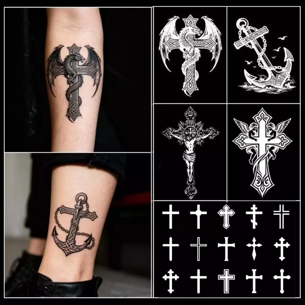 ส่งCODทั่วไทย 📦【Magic Tattoo】สติกเกอร์รอยสักกึ่งถาวร กันน้ำ ติดทนได้2สัปดาห์ ชุดลายไม้กางเขน สติกเกอร์รอยสักชั่วคราว