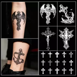 ส่งCODทั่วไทย 📦【Magic Tattoo】สติกเกอร์รอยสักกึ่งถาวร กันน้ำ ติดทนได้2สัปดาห์ ชุดลายไม้กางเขน สติกเกอร์รอยสักชั่วคราว