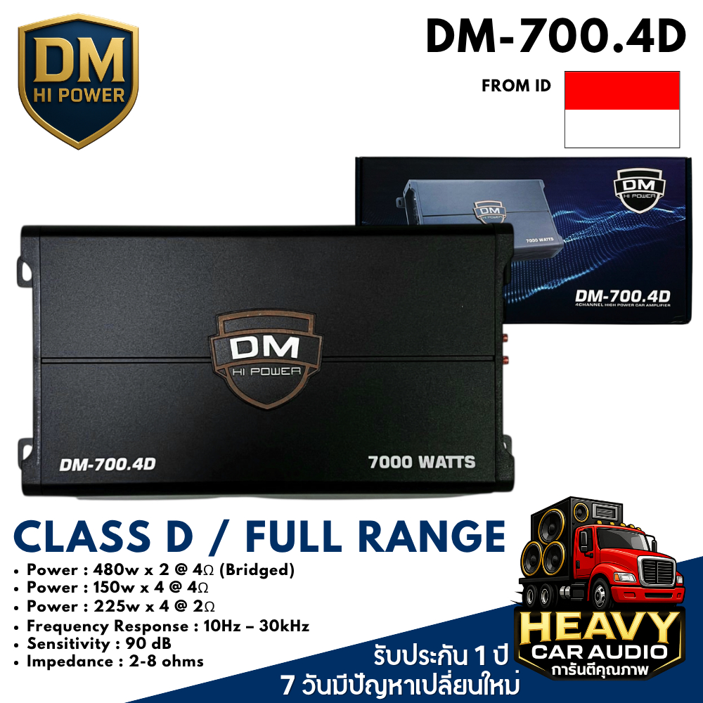 DM HI POWER เพาเวอร์แอมป์รถยนต์ Class D 4 แชนแนล รุ่น DM-700.4D กำลังขับ 7000 วัตต์