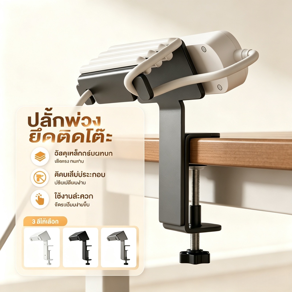 ที่วางปลั๊กไฟแบบหนีบติดโต๊ะ อเนกประสงค์ จัดระเบียบสายไฟ ตัวยึดปลั๊กราง