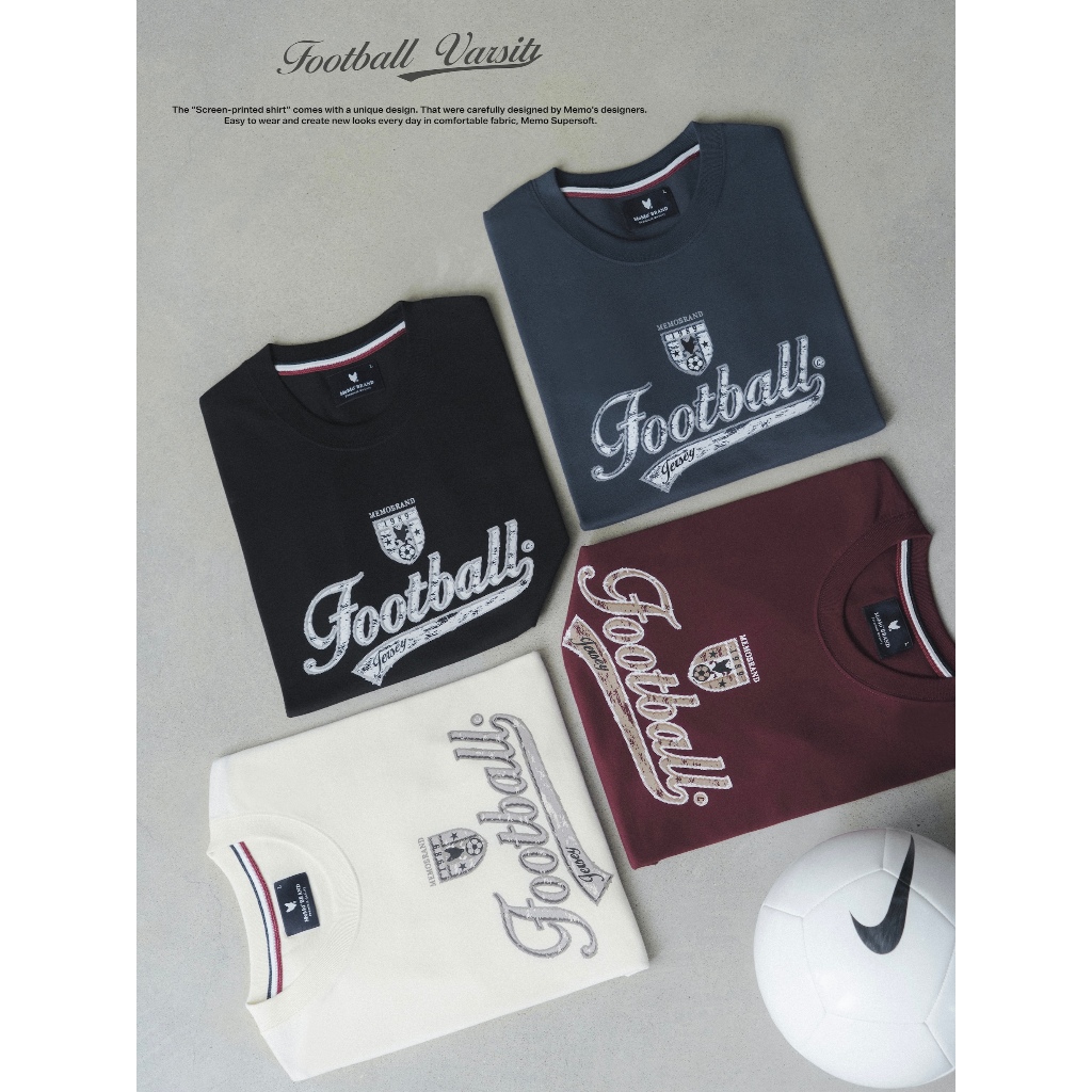 MeMo™ | NEW | Football Varsity งานสกรีน สไตล์ Football Retro ผ้า Supersoft แขนสั้น ทรง Unisex
