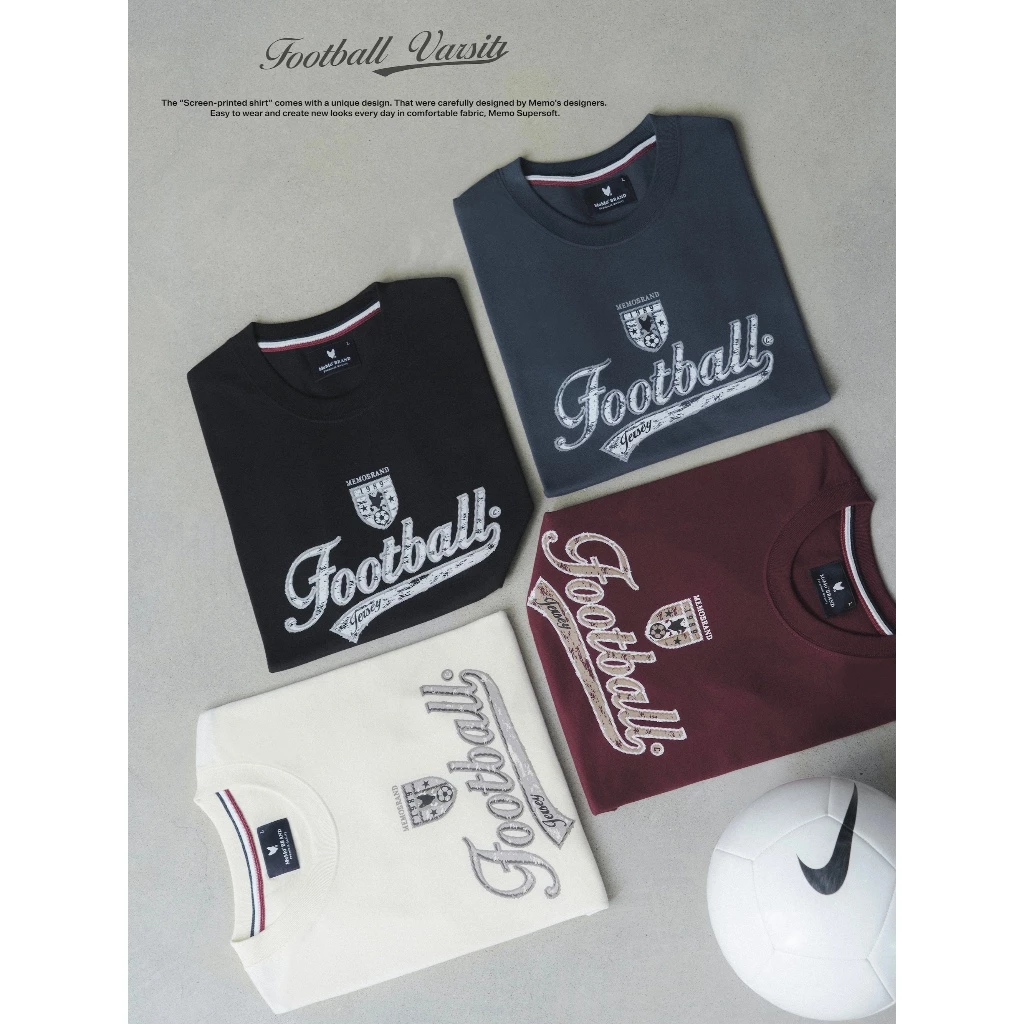 MeMo™ | NEW | Football Varsity งานสกรีน สไตล์ Football Retro ผ้า Supersoft แขนสั้น ทรง Unisex